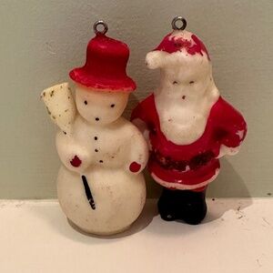 Vintage Santa and Snowman Wax Ornaments